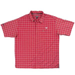 Mens Plaid Button Up Y2K Shirt Red Short Sleeve 2XL Outkast Clothing Co
